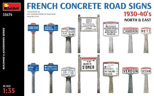 FRENCH CONCRETE ROAD SIGNS 1930-40 NORTH & EAST KIT 1:35 - Miniart - MIN35674