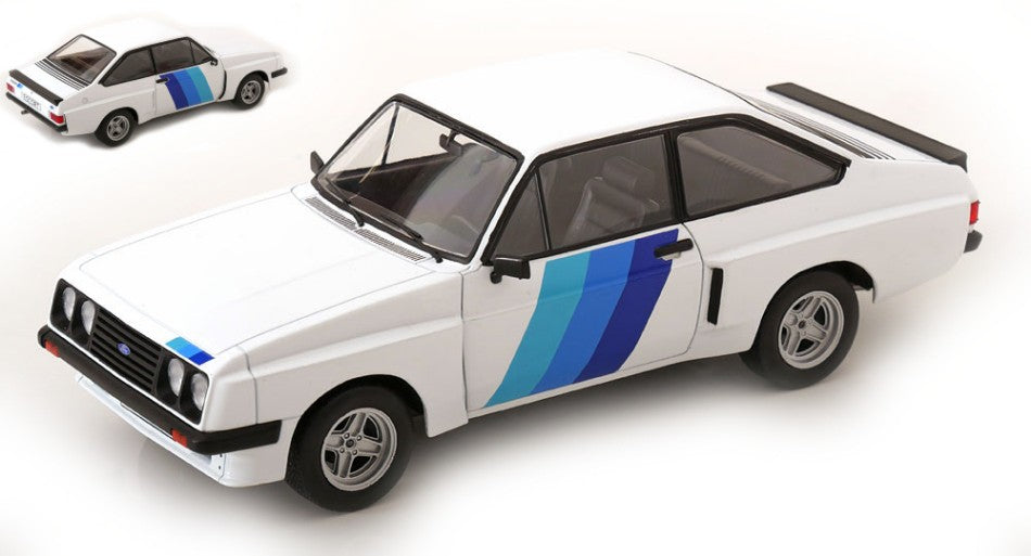 FORD ESCORT MKI II RS 2000 X-PACK 1977 WHITE/LIGHT BLUE DECALS 1:18 - ModelCarGroup - MCG18351