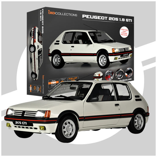 PEUGEOT 205 1.9 GTI WHITE METAL/PLASTIC KIT W/DETAILED INSTRUCTION 1:8 - Ixo Model - PGT205W