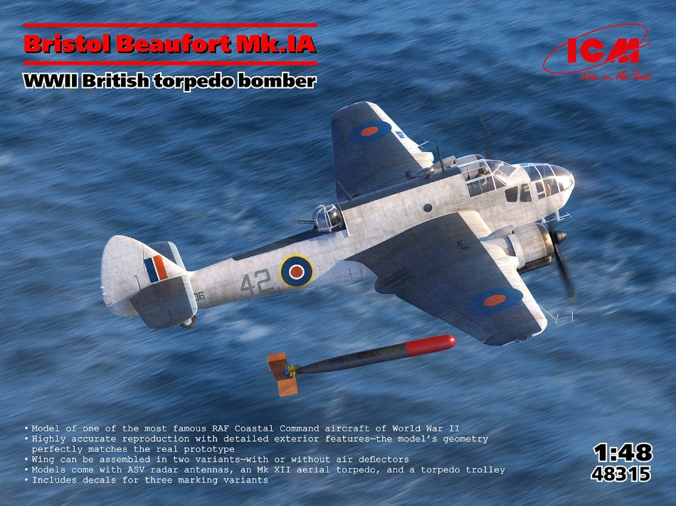 Bristol Beaufort Mk.IA WWII British torpedo bomber KIT 1:48 - ICM - ICM48315