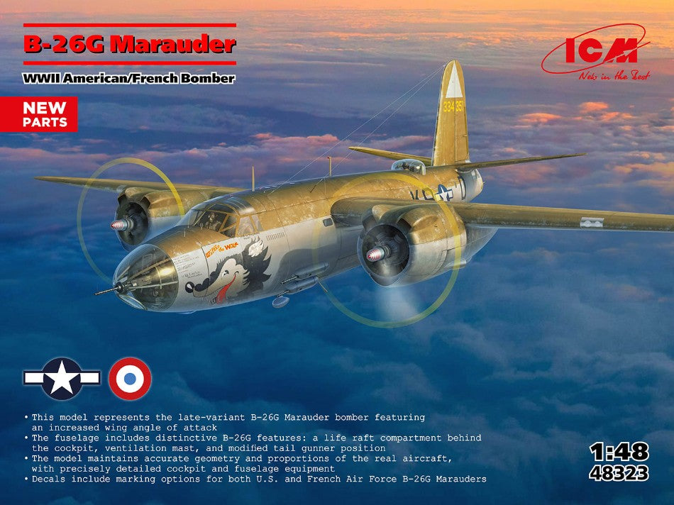 B-26G MARAUDER WWII AMERICAN/FRANCE BOMBER KIT 1:48 - ICM - ICM48323