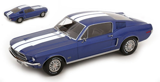 FORD MUSTANG GT FASTBACK 1968 BLUEMETALLIC/WHITE 1:18 - KK Scale - KKDC181394