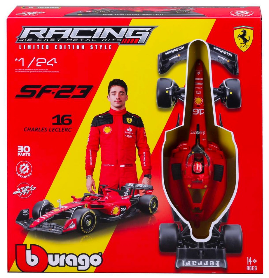 FERRARI SF-23 N.16 CHARLES LECLERC F1 2023 WITH HELMET KIT 1:24 - Burago - BU26851