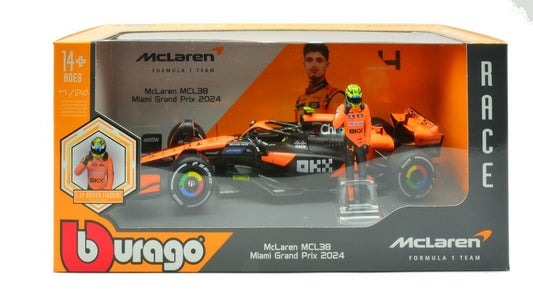 MC LAREN MCL38 N.4 LANDO NORRIS 2024 WITH FIGURE 1:24 - Burago - BU28040N