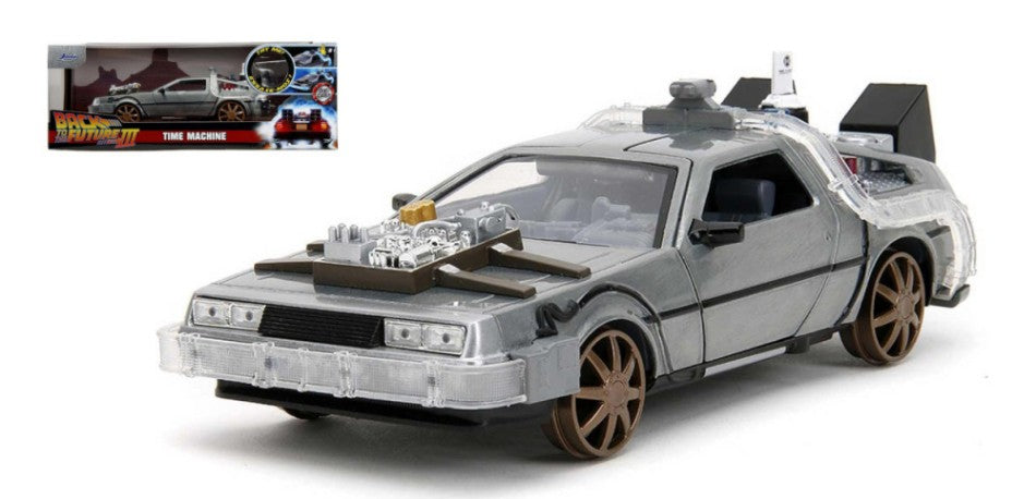 DE LOREAN "BACK TO THE FUTURE III" RAILROAD WHEELS W/LIGHTS TRY ME 1:24 - Jada Toys - JADA253255073
