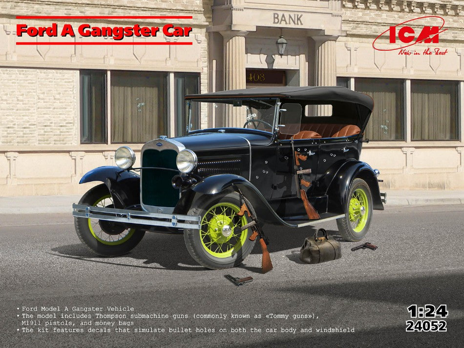 FORD MODEL A GANGSTER CAR W/GUNS KIT 1:24 - ICM - ICM24052