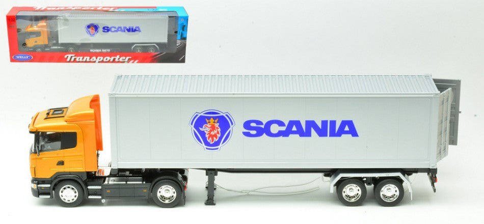 SCANIA R470 W/TRAILER ORANGE/SILVER 1:32 - Welly - WE32626