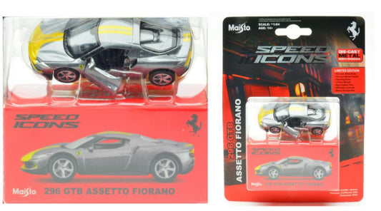 FERRARI 296GTB ASSETTO FIORANO GREY/YELLOW SPEED ICONS 1:64 - Maisto - MI15704G