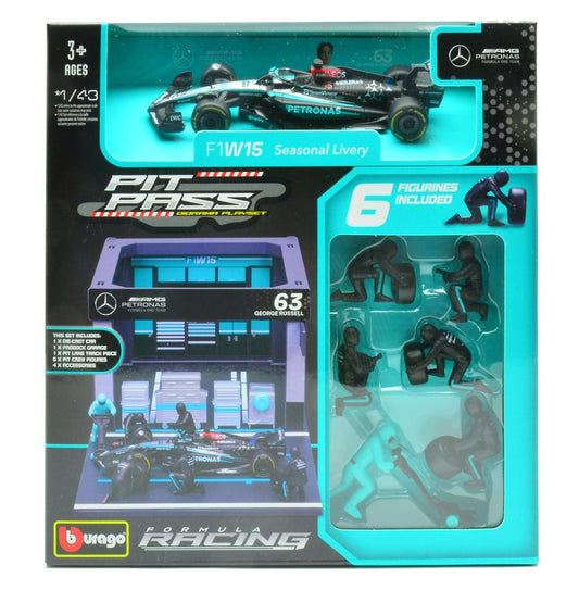 PIT STOP SET MERCEDES F1 W14 N.63 GEORGE RUSSELL 2023 1:43 - Burago - BU38452R