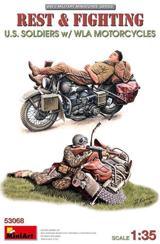 REST & FIGHTING U.S. SOLDIERS W/WLA MOTORCYCLES KIT 1:35 - Miniart - MIN53068