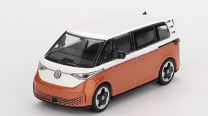 VOLKSWAGEN ID.BUZZ CARAVELLE CANDY WHITE/ENERGETIC ORANGE 2024 1:64 - Mini GT - MGT01061