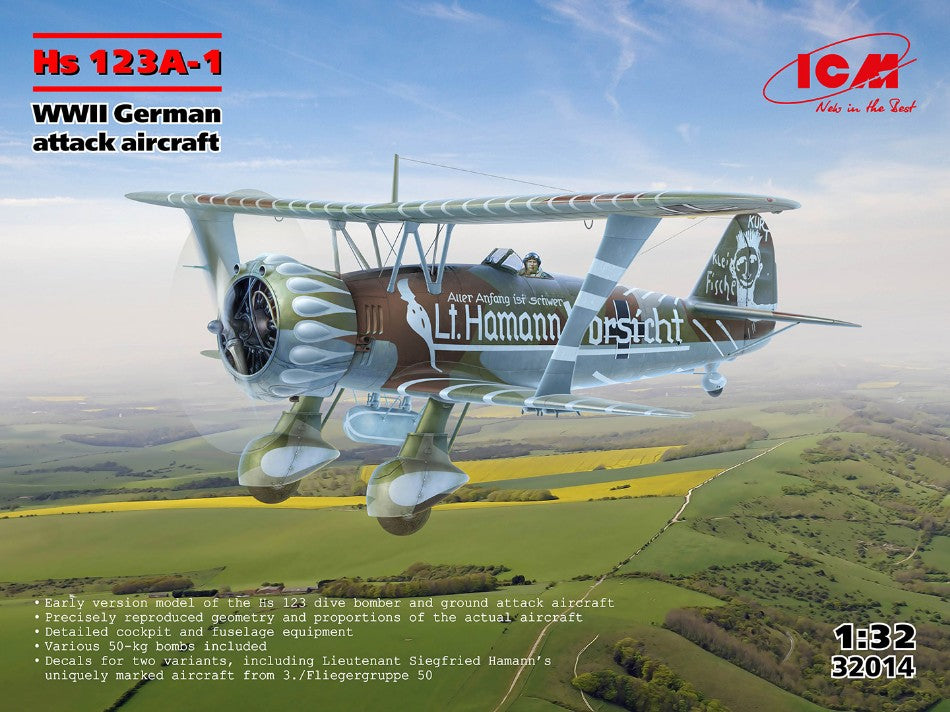 Hs 123A-1 WWII GERMAN ATTACK AIRCRAFT KIT 1:32 - ICM - ICM32014