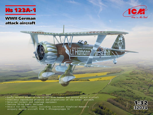 Hs 123A-1 WWII GERMAN ATTACK AIRCRAFT KIT 1:32 - ICM - ICM32014