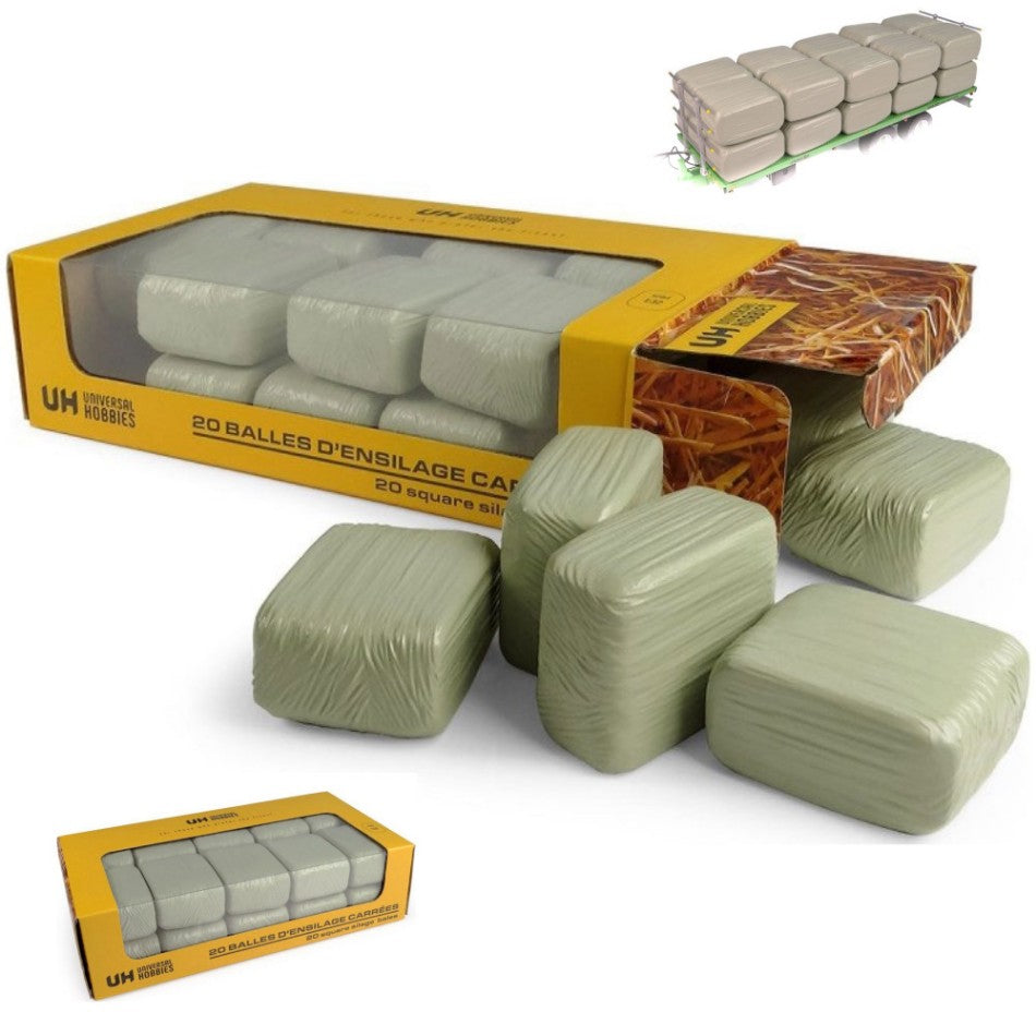 SET 20 BALLE FIENO PRISMATICHE FASCIATE (GREEN COLOR) 1:32 - Universal Hobbies - UH6881