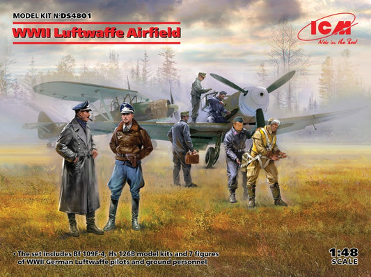 WWII LUFTWAFFE AIRFIELD Bf 109F-4 Hs 126 B-1 KIT 1:48 - ICM - ICMDS4801