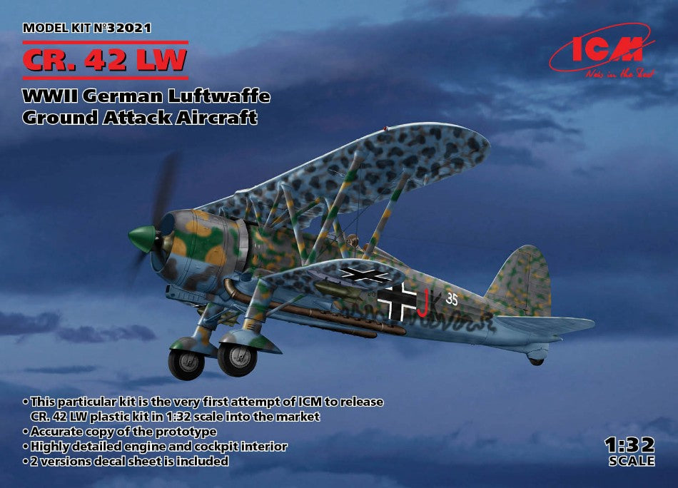 CR.42 LW WWII GERMAN LUFTWAFFE GROUND ATTACK AIRCRAFT KIT 1:32 - ICM - ICM32021