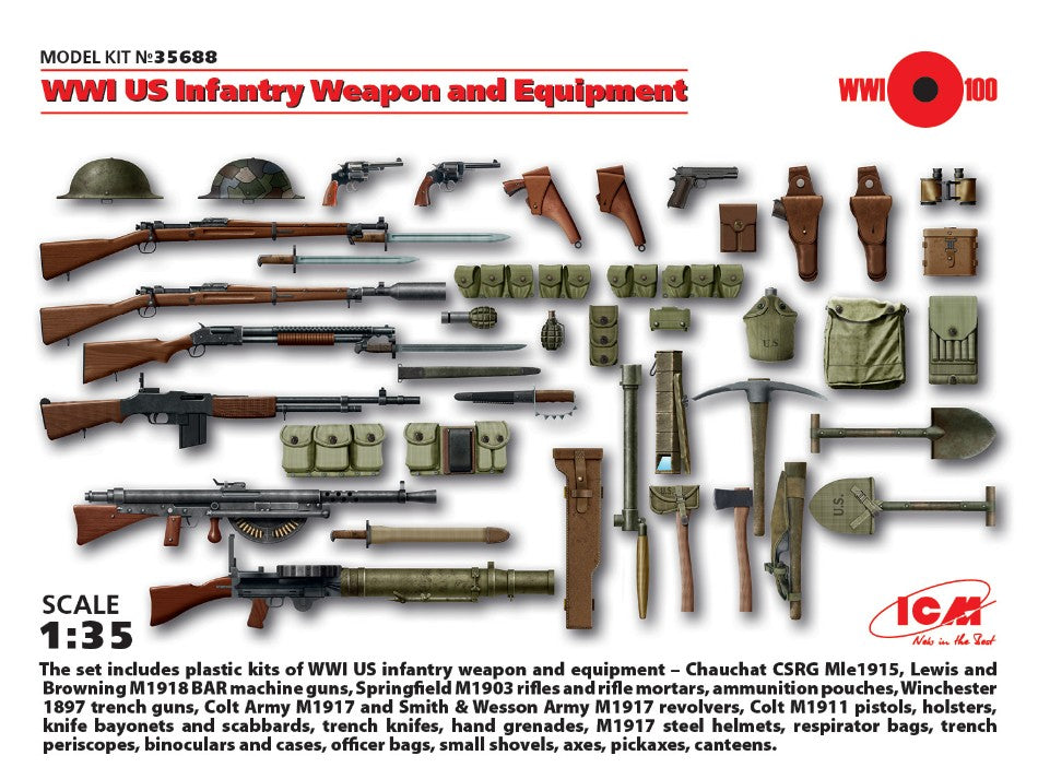 WWI US INFANTRY WEAPON AND EQUIPMENT KIT 1:35 - ICM - ICM35688
