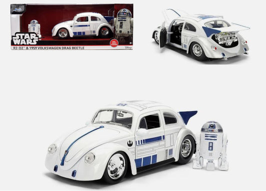 VW DRAG BEETLE 1959 STAR WARS r2d2 WHITE 1:24 - Jada Toys - JADA36912