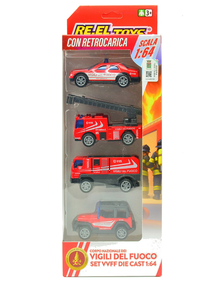 SET 4 PZ.VEICOLI VIGILI DEL FUOCO C/RETROC. 1:64 - RE.EL.Toys - RE0855
