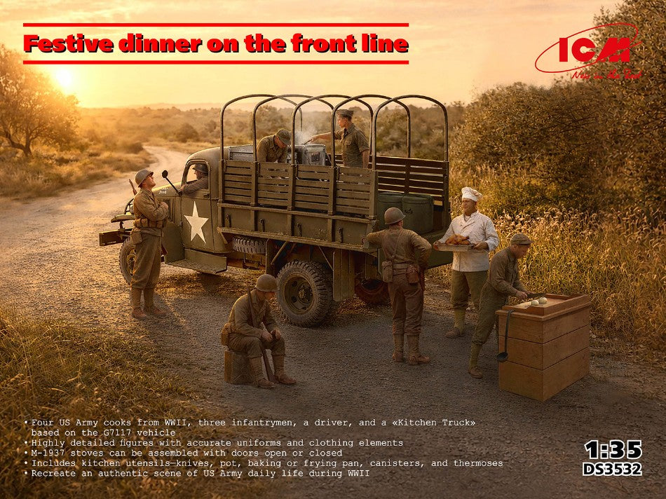 FESTIVE DINNER ON THE FRONT LINE WWII US ARMY KITCHEN TRUCK KIT 1:35 - ICM - ICMDS3532