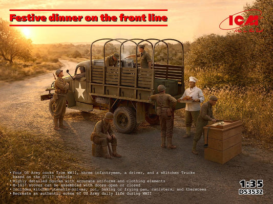 FESTIVE DINNER ON THE FRONT LINE WWII US ARMY KITCHEN TRUCK KIT 1:35 - ICM - ICMDS3532