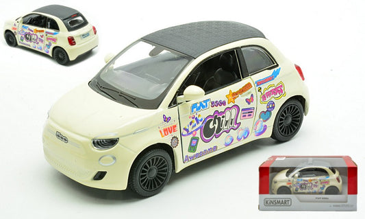 FIAT 500e "LIVERY EDITION" IVORY IN WINDOW BOX 1:32-38 cm 12 - Kinsmart - KT5440WYF