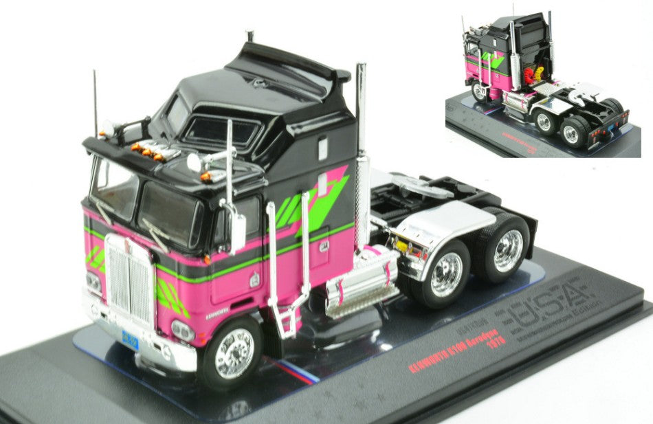 KENWORTH K100 AERODYNE 1976 BLACK/PINK 1:64 - Ixo Model - U64TR006