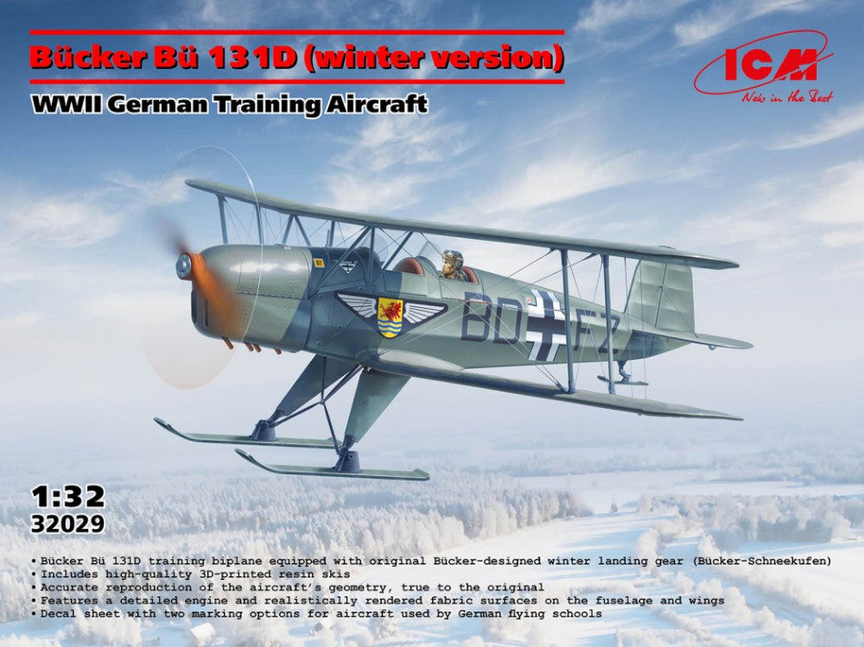BUCKER Bu 131D (WINTER VERSION) WWII GERMAN TRAINING AIRCRAFT KIT 1:32 - ICM - ICM32029