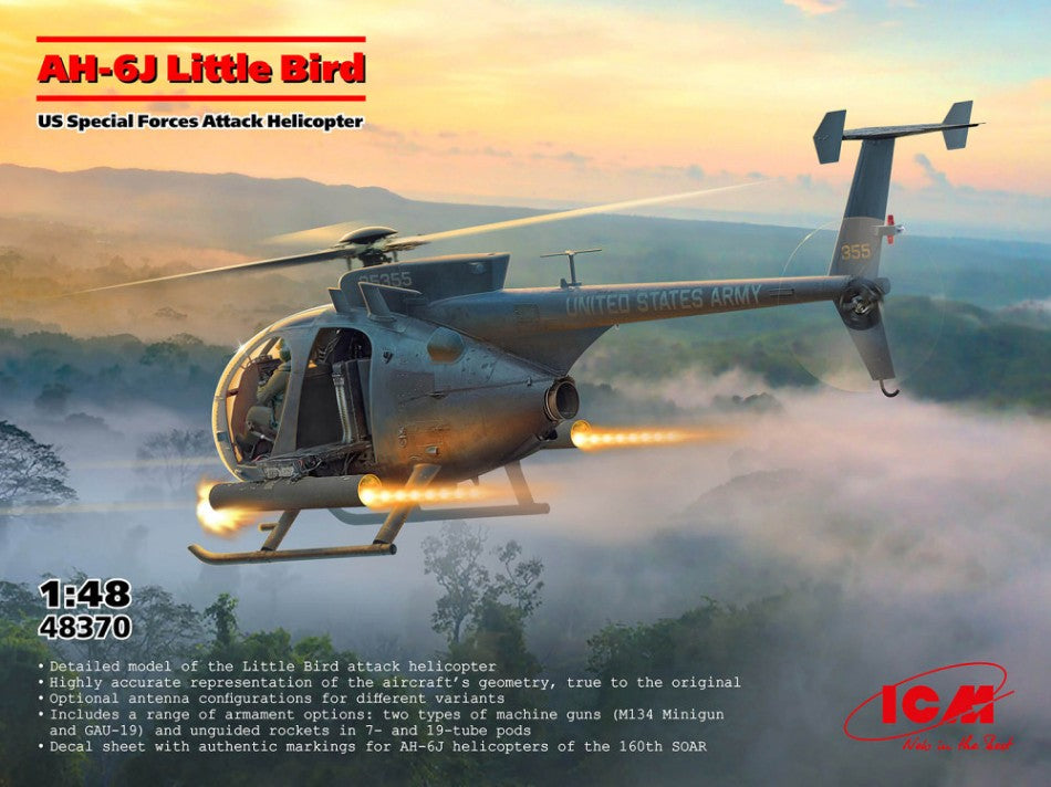 AH-6J LITTLE BIRD US SPECIAL FORCES ATTACK HELICOPTER KIT 1:48 - ICM - ICM48370