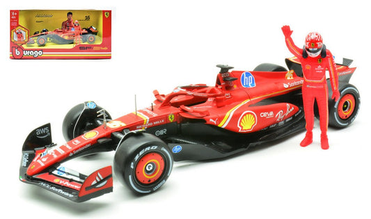 FERRARI SF-24 N.16 2024 CHARLES LECLERC W/FIGURE 1:24 - Burago - BU26823L