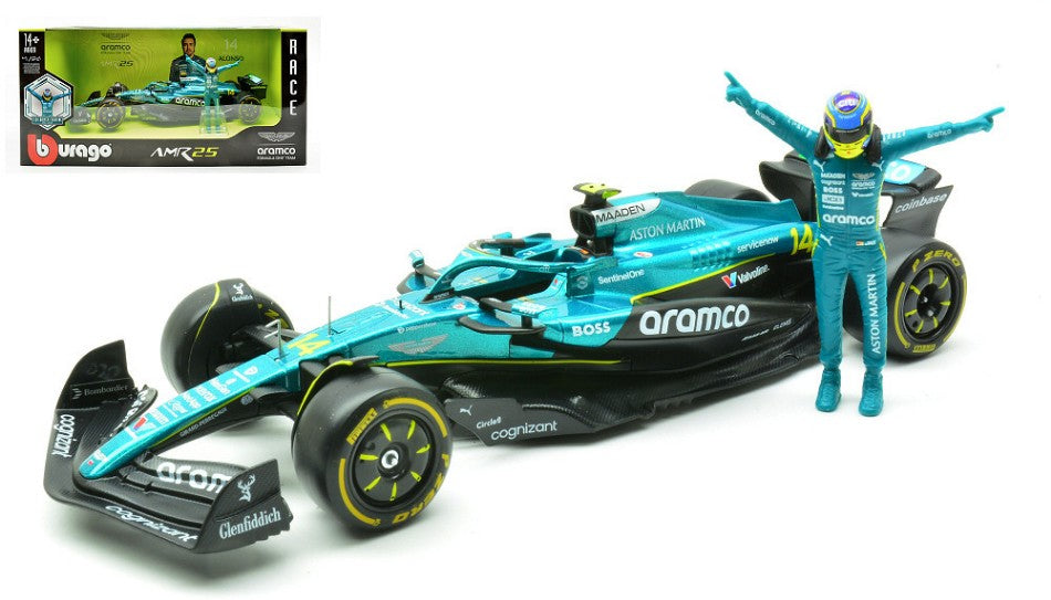 ASTON MARTIN AMR 25 N.14 2025 FERNANDO ALONSO WITH FIGURE 1:24 - Burago - BU28071A