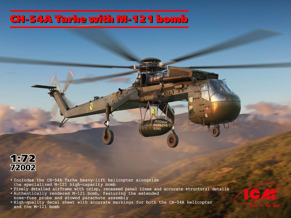 SIKORSKY CH-54A TARHE WITH M-121 BOMB KIT 1:72 - ICM - ICM72002