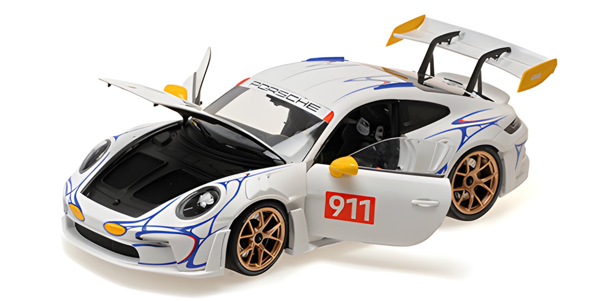PORSCHE 911 (992) GT3RS WHITE & YELLOW 2023 - 1/18 - Minichamps