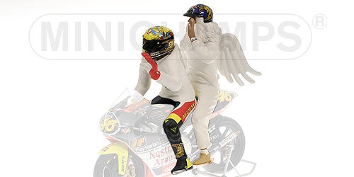 PILOTA VALENTINO ROSSI + ANGEL GP 250 RIO WORLD CHAMPION 1999 - 1/12 - Minichamps
