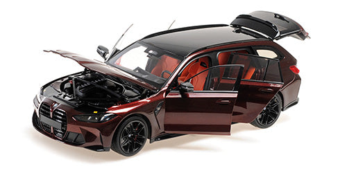 BMW M3 TOURING AVENTURINE RED WITH BLACK WHEELS AND TARTUFO INTERIOR 2024 - 1/18 - Minichamps