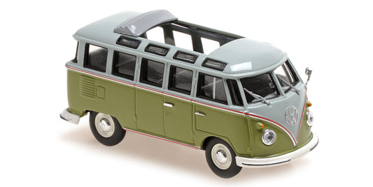 VOLKSWAGEN SAMBA BUS GREEN & GREY 1961 - 1/43 - Minichamps