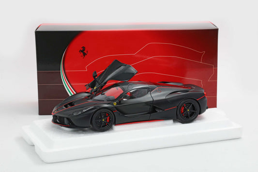 FERRARI LAFERRARI MATT BLACK WITH RED STRIPES FERNANDO ALONSO POLIFOAM PACK 1:18 - BBR Models - BBR182239APOL