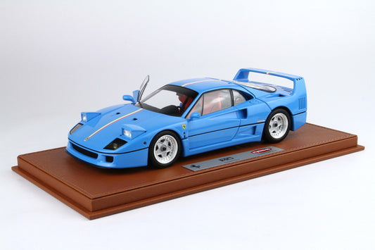 FERRARI F40 AZZURRO CON STRISCIA TRICOLORE ITALIANO E CERCHI ARGENTO BBR-KYOSHO 1:18 - BBR Models - BBRKS012
