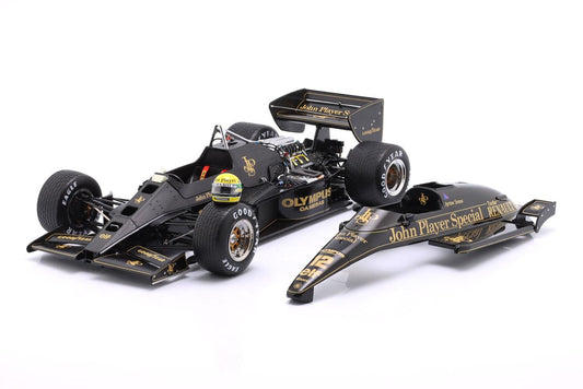 LOTUS - F1 97T RENAULT TURBO TEAM LOTUS JPS N 12 - (1985) 1:8 - AYRTON SENNA WITH MINI HELMET - POLE POSITION FASTEST LAP & WINNER PORTUGAL GP - WITH SHOWCASE  - Kyosho