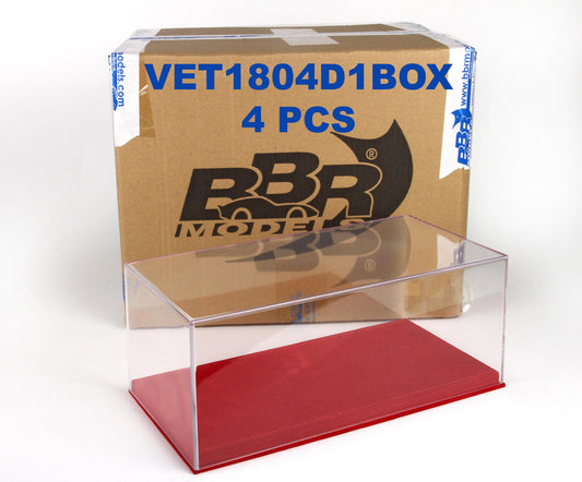 VETRINA CON BASE IN ALCANTARA ROSSA E CUCITURA ROSSA 4 PCS BOX 1:18 - BBR Models - VET1804D1BOX