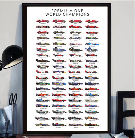 F1 World Champions List 1950 - 2025 - Print - 38 X 64 - Forex 3mm