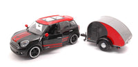 MINI COOPER S COUNTRYMAN WITH CAMPER TRAILER BLACK/RED 1:24