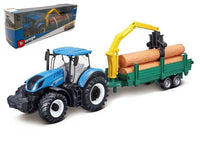 NEW HOLLAND T7.315 TRACTOR + TRAILER WOODEN LOGS cm 26