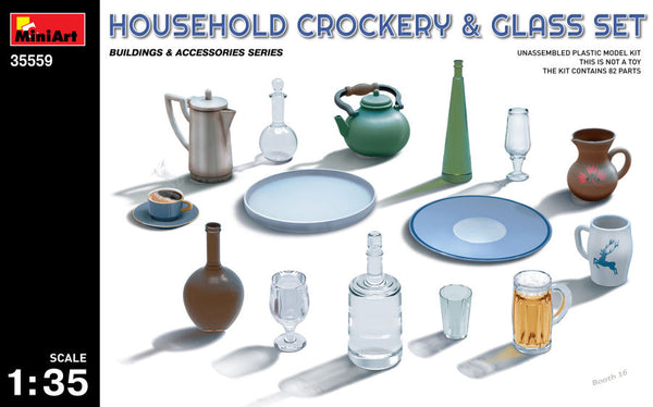 HOUSEHOLD CROCKERY & GLASS SET KIT 1:35