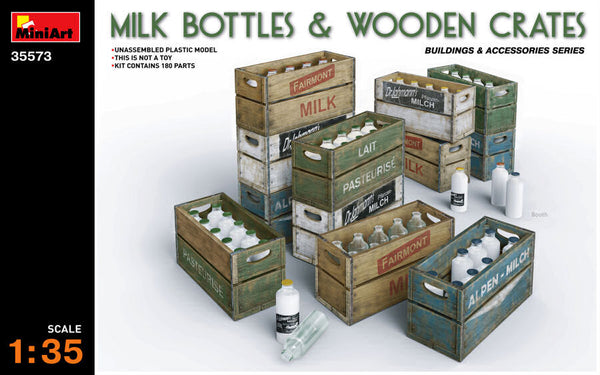 مجموعة زجاجات الحليب والأقفاص الخشبية 1:35