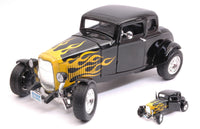 FORD HOT ROD WINDOW COUPE 1932 BLACK/YELLOW FLAME 1:18