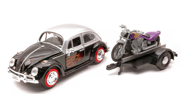 VW BEETLE W/TRAILER & MOTORCYCLE 1:24