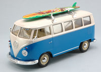VW T1 BUS W/SURFBOARD 1963 BLUE/CREAM 1:24