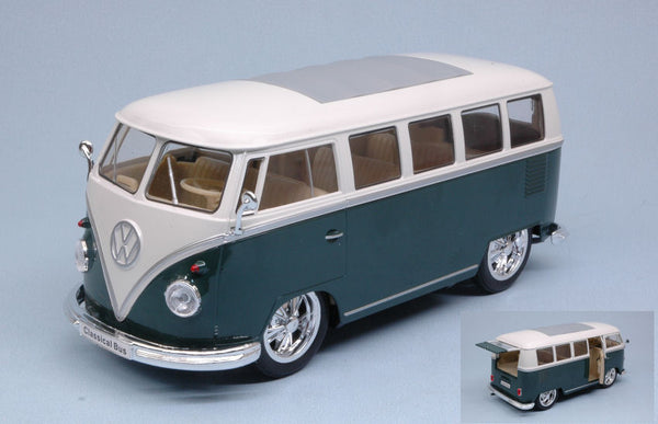 VW T1 BUS 1962 HOT RIDER GREEN W/WHITE ROOF 1:24