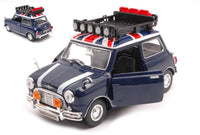 MINI COOPER CLASSIC WITH ROOF RACK BULE/WHITE/RED 1:18